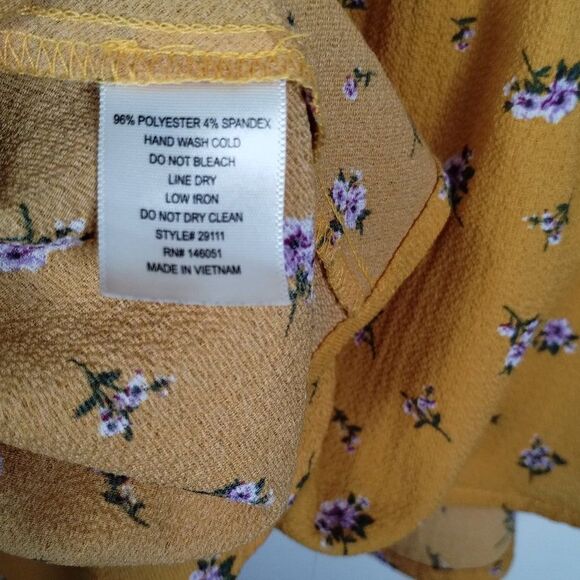 Monteau Womens Top Yellow Floral Ruffle Trim Short Sleeve Peplum Blouse Size M - Picture 6 of 8